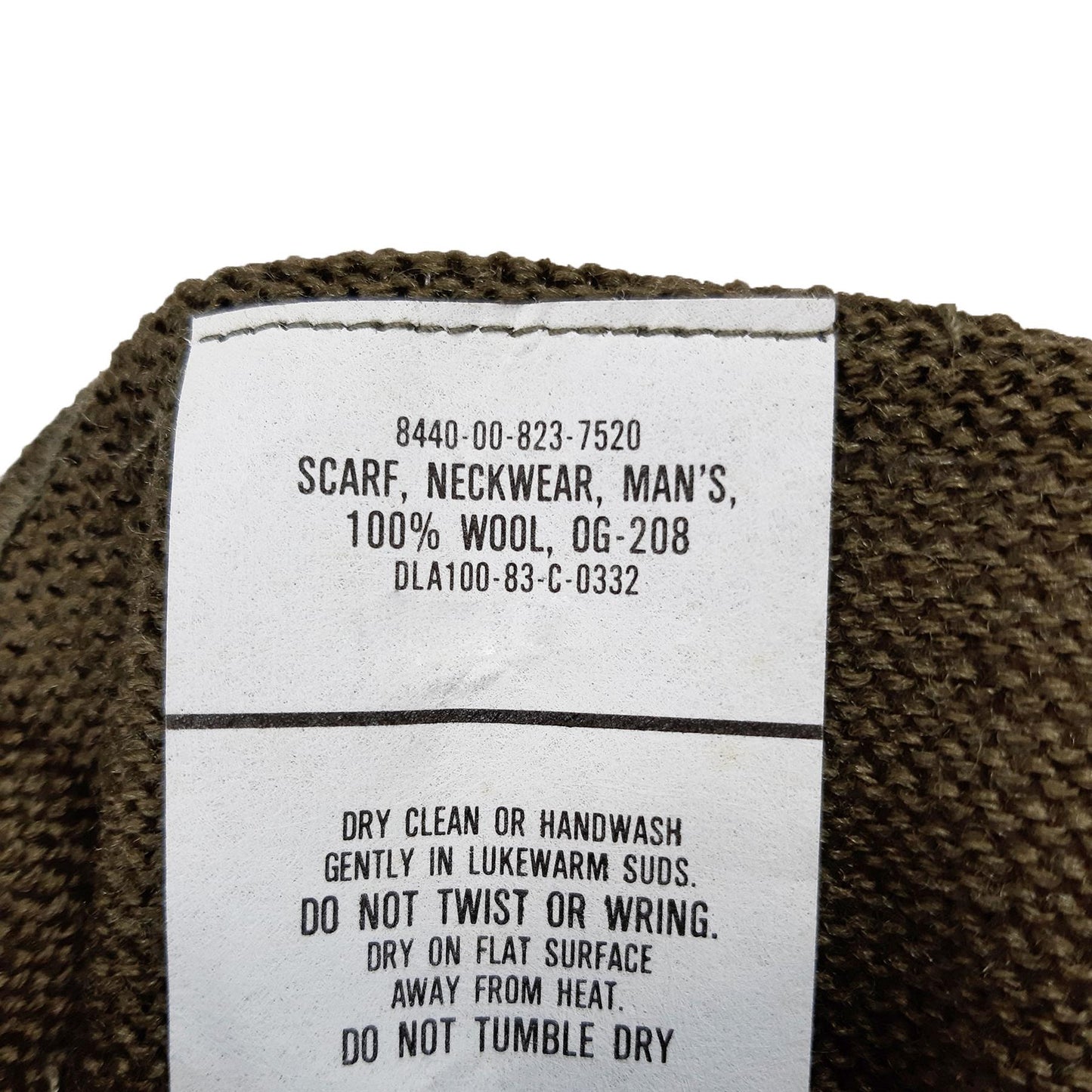 Army Wool Scarf Original US Military Vintage Neck Warmer Olive