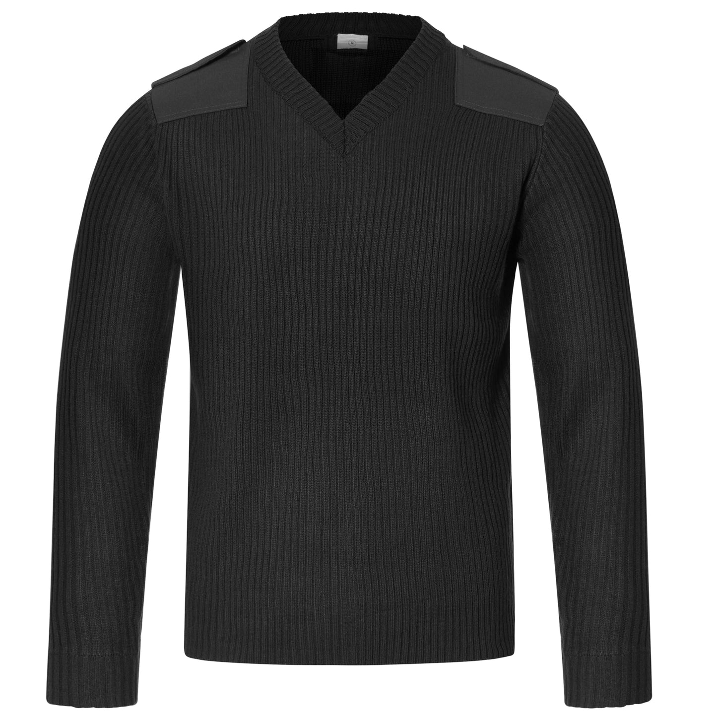 Army Jumper Military Style V-Neck Pullover Black