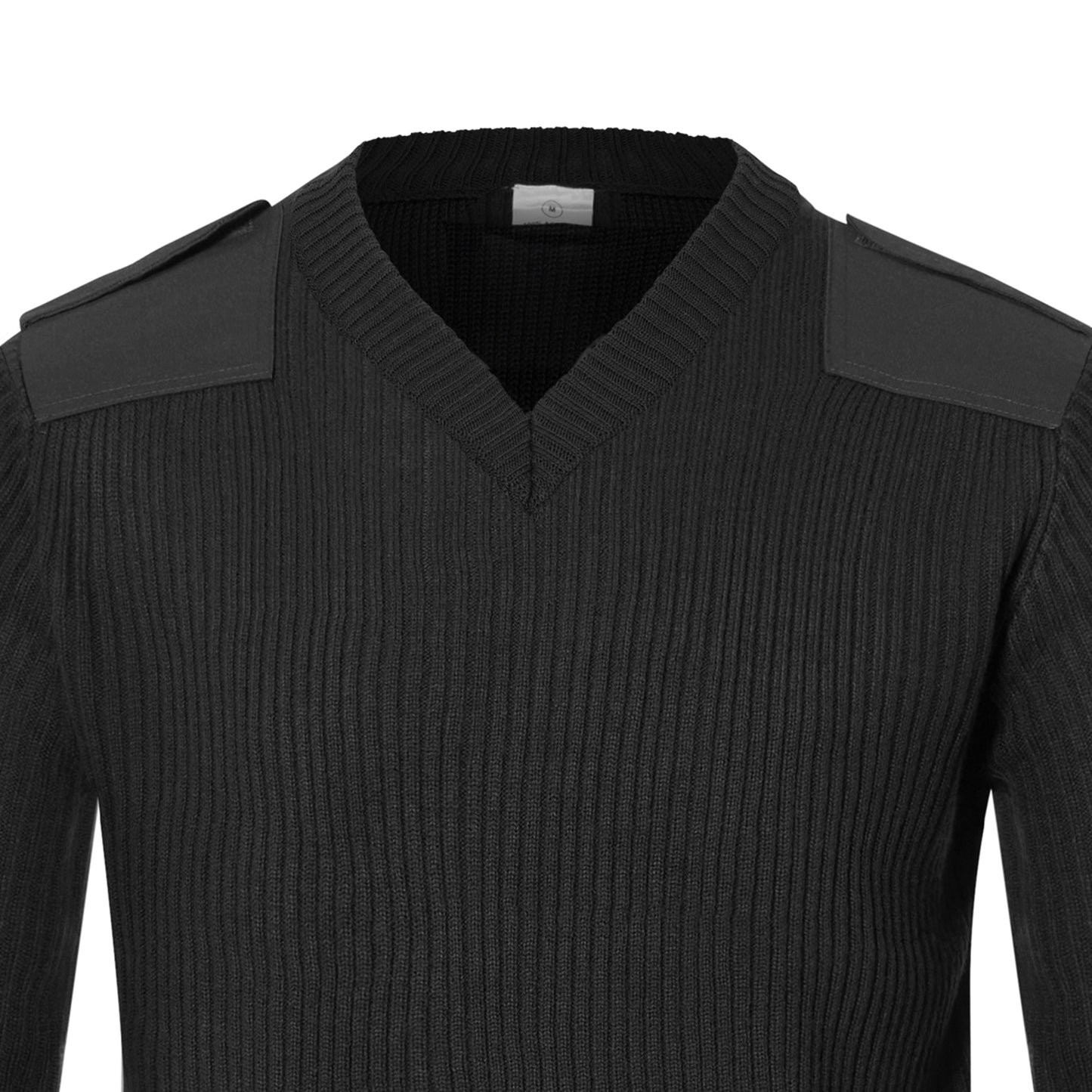 Army Jumper Military Style V-Neck Pullover Black