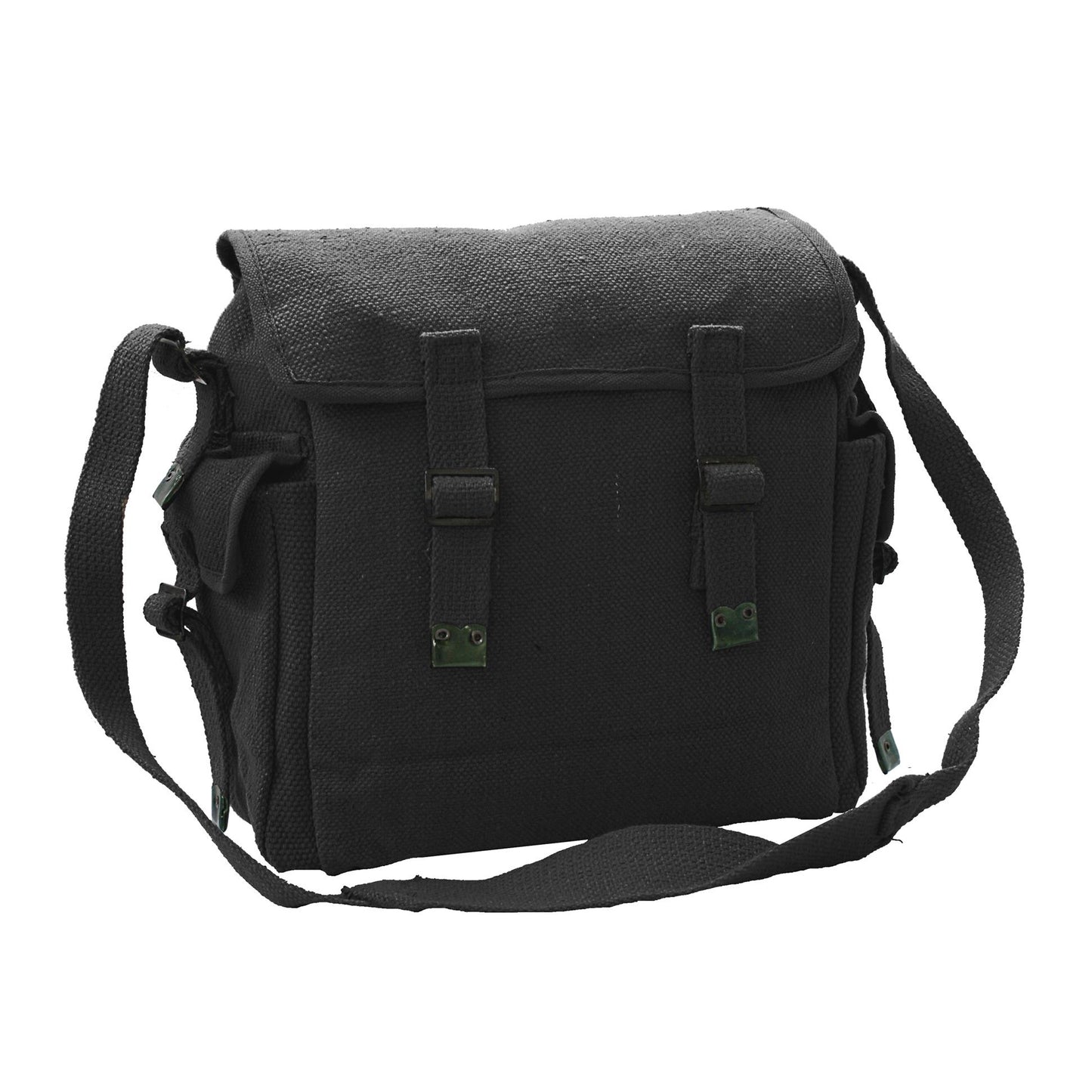 Army Bag Military Vintage Style Canvas Haversack Large Black / Black Buckle