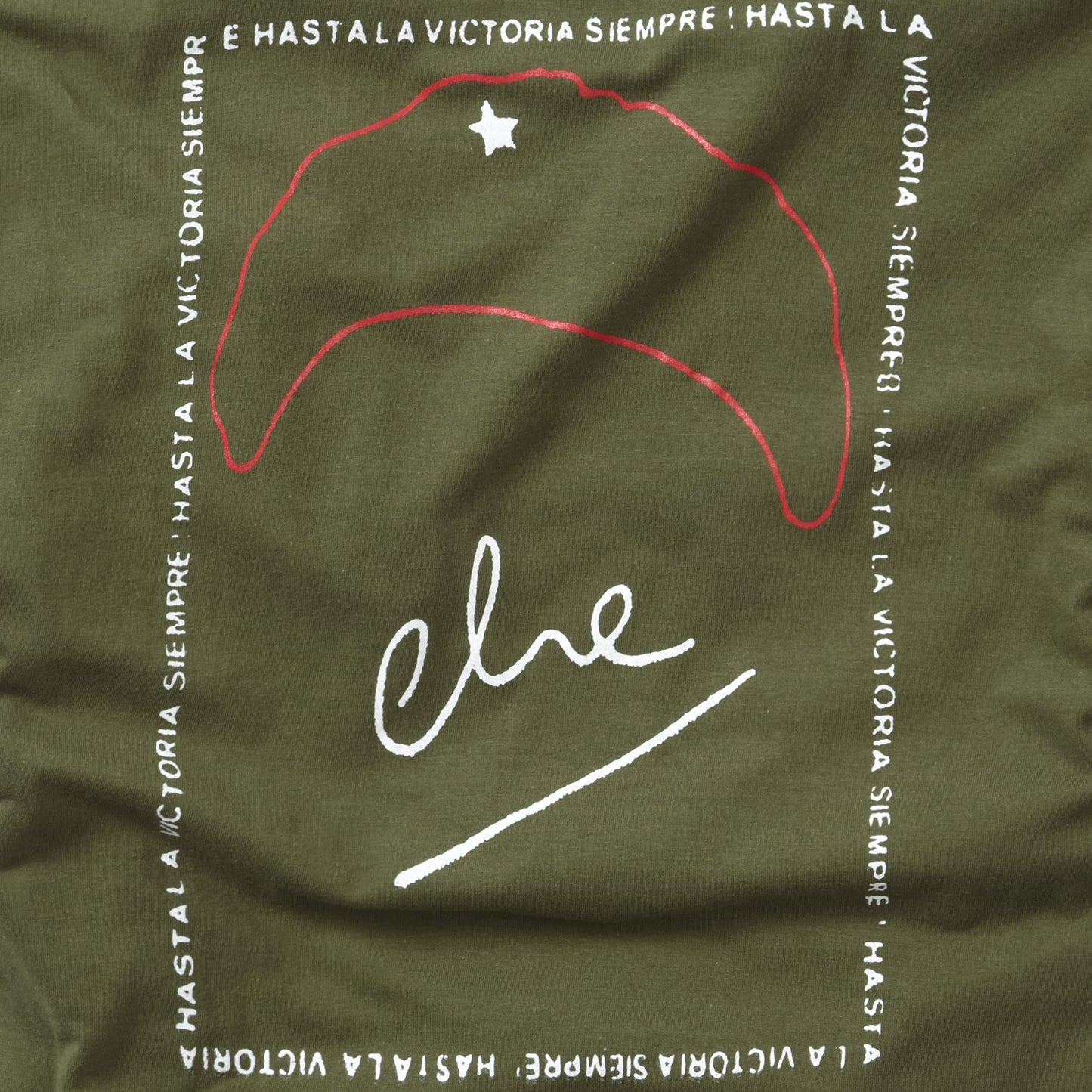 Combat T-Shirt Deluxe Che Guevara Printed Cotton Short Sleeve Top Olive