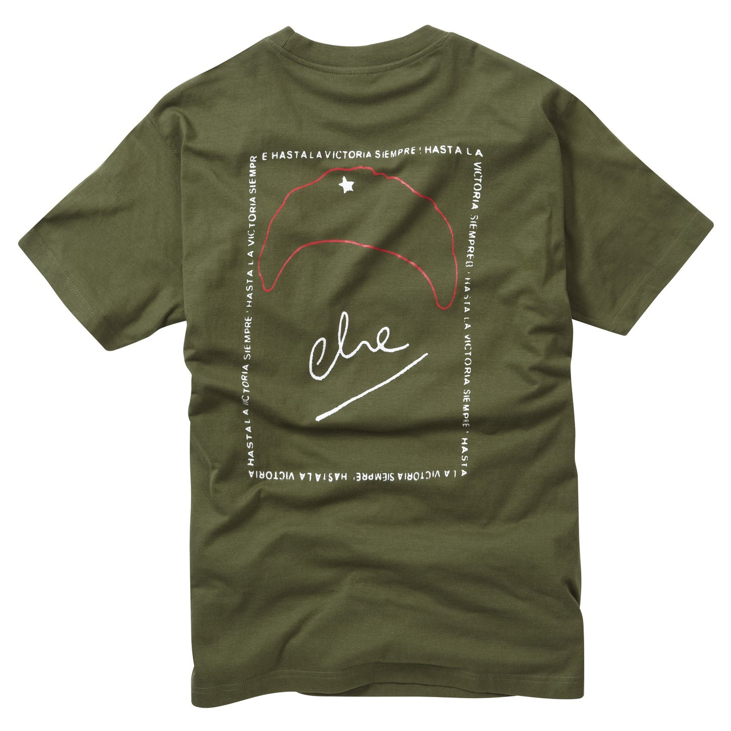 Combat T-Shirt Deluxe Che Guevara Printed Cotton Short Sleeve Top Olive