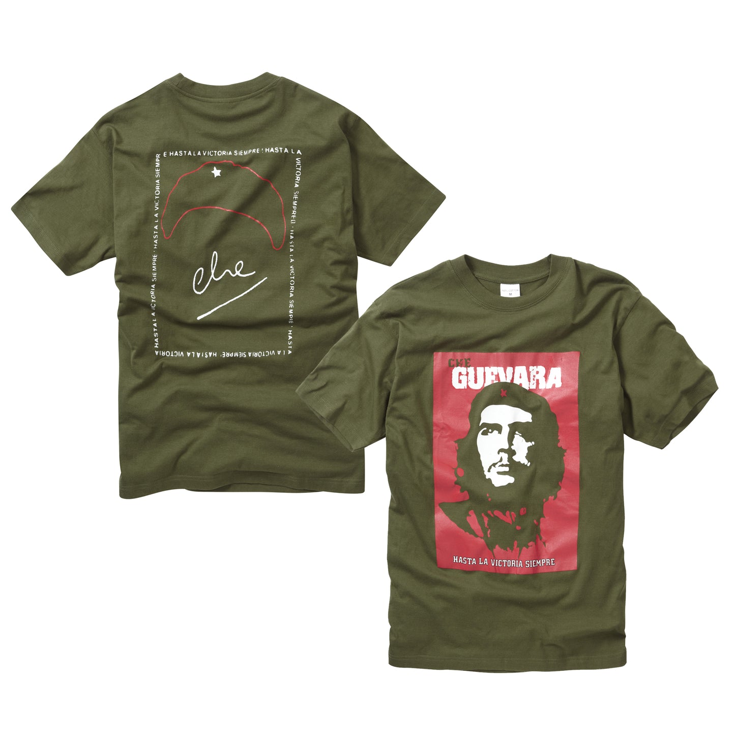 Combat T-Shirt Deluxe Che Guevara Printed Cotton Short Sleeve Top Olive