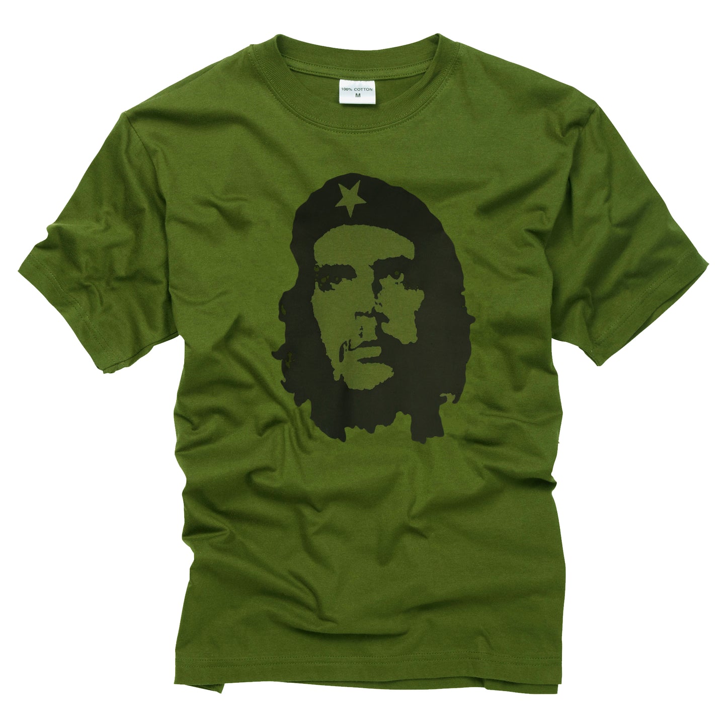 Combat T-Shirt Che Guevara Printed Cotton Short Sleeve Top Olive / Black