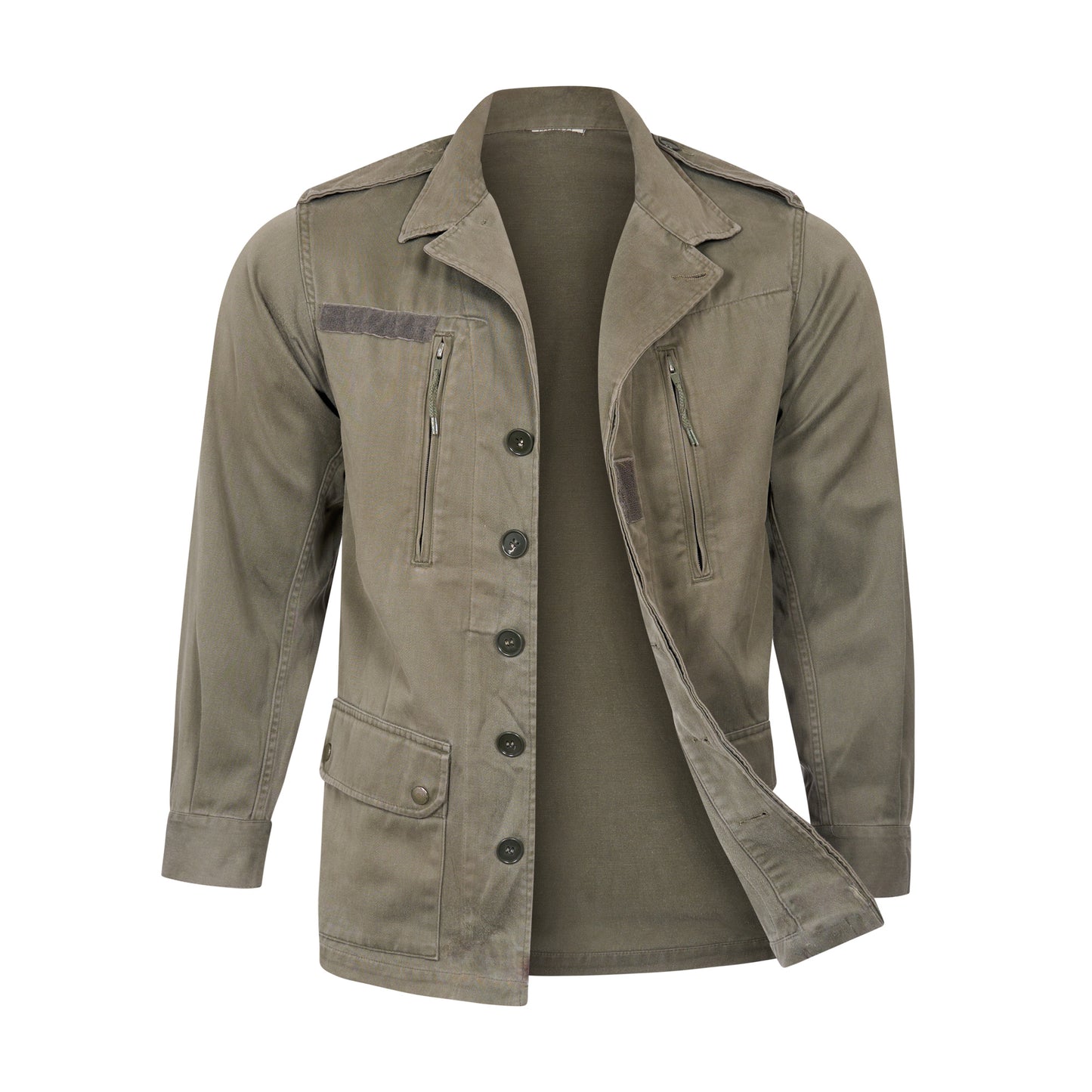 Original French Army F2 Jacket Military Shirt Vintage Surplus Light Coat Olive