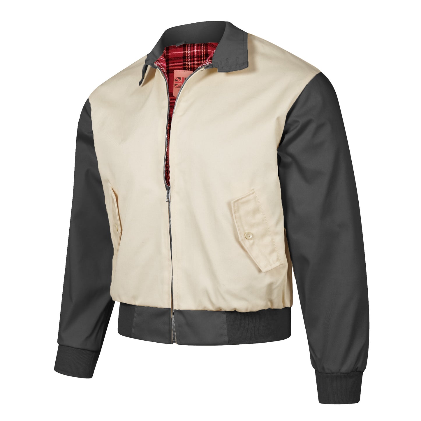 Harrington Jacket Classic English Fashion Bomber Beige / Black Sleeves