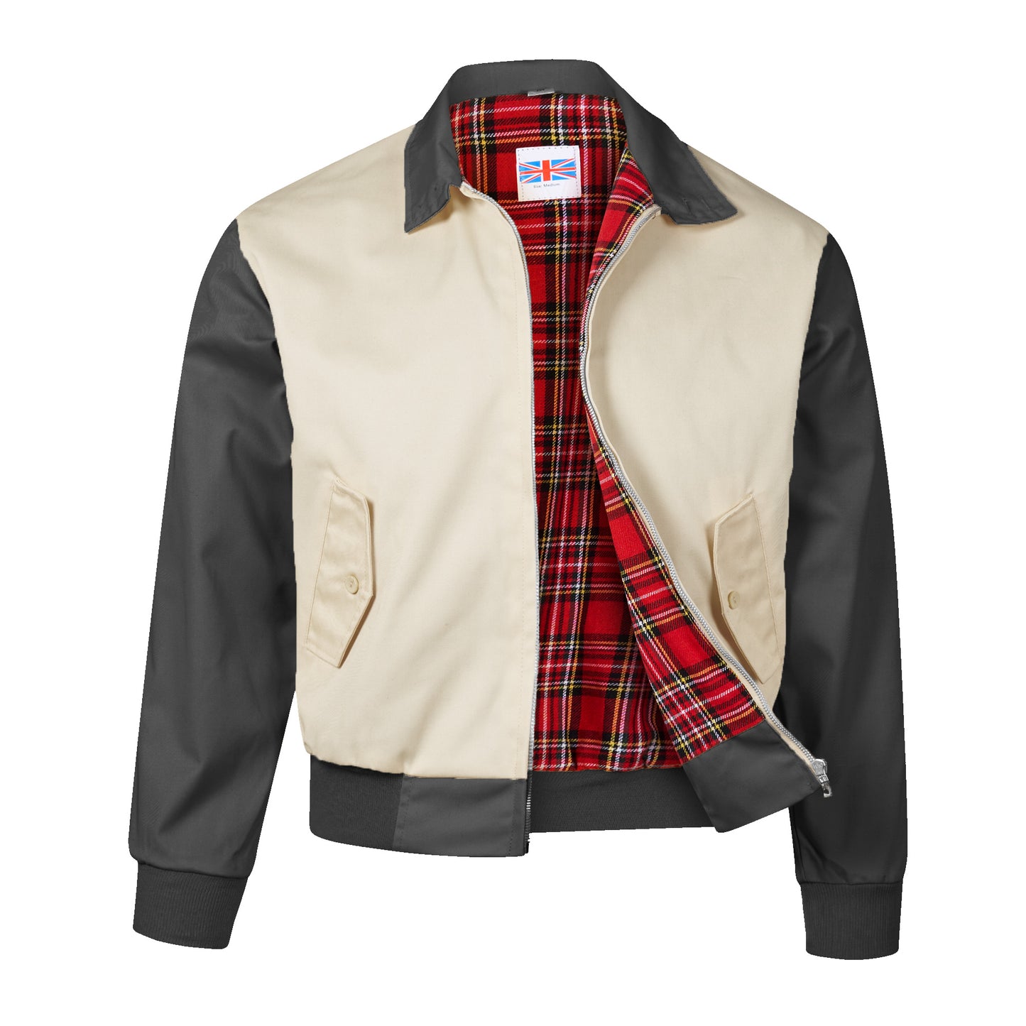 Harrington Jacket Classic English Fashion Bomber Beige / Black Sleeves