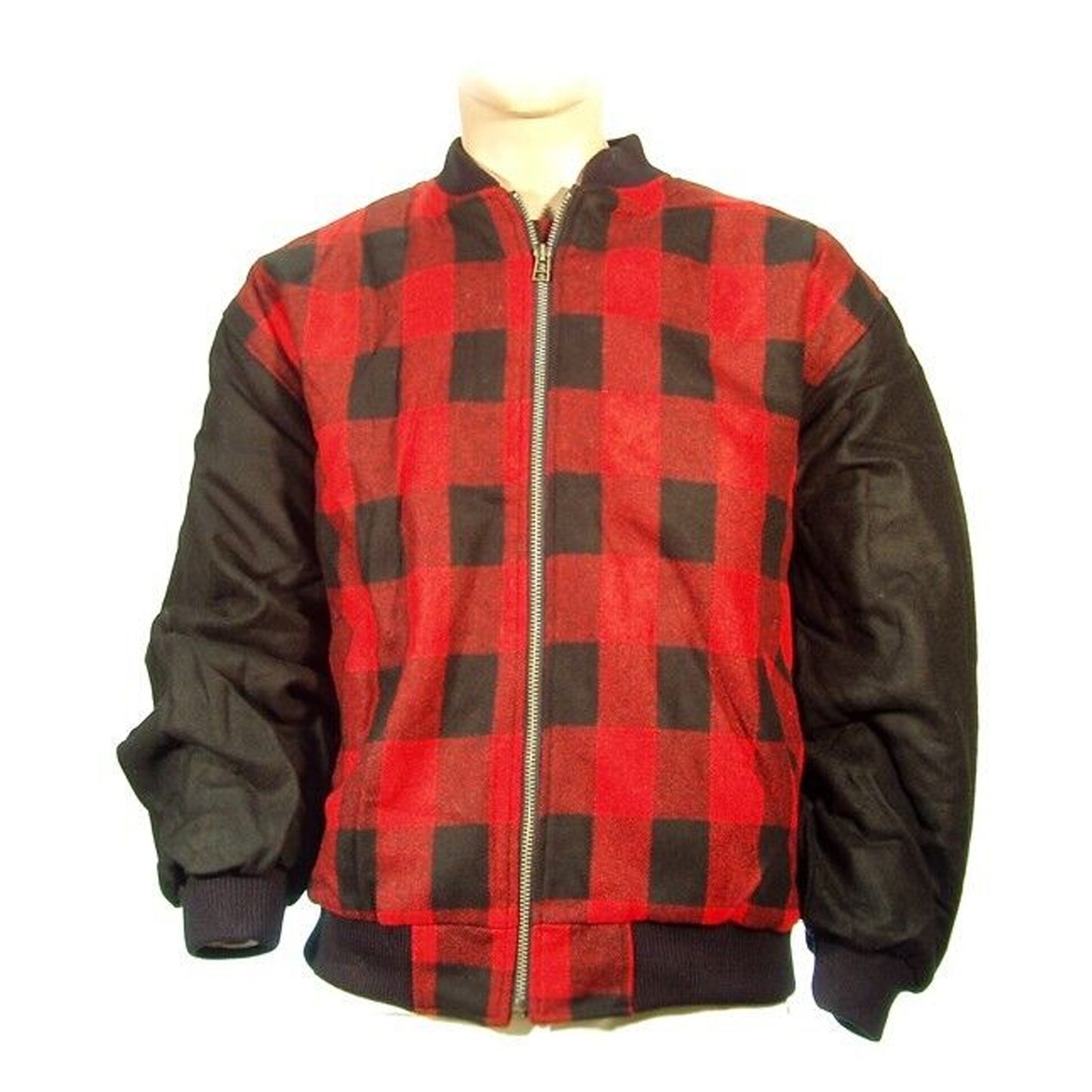 Bomber Jacket Lumber Checked Harrington Coat Red With Black Sleeves