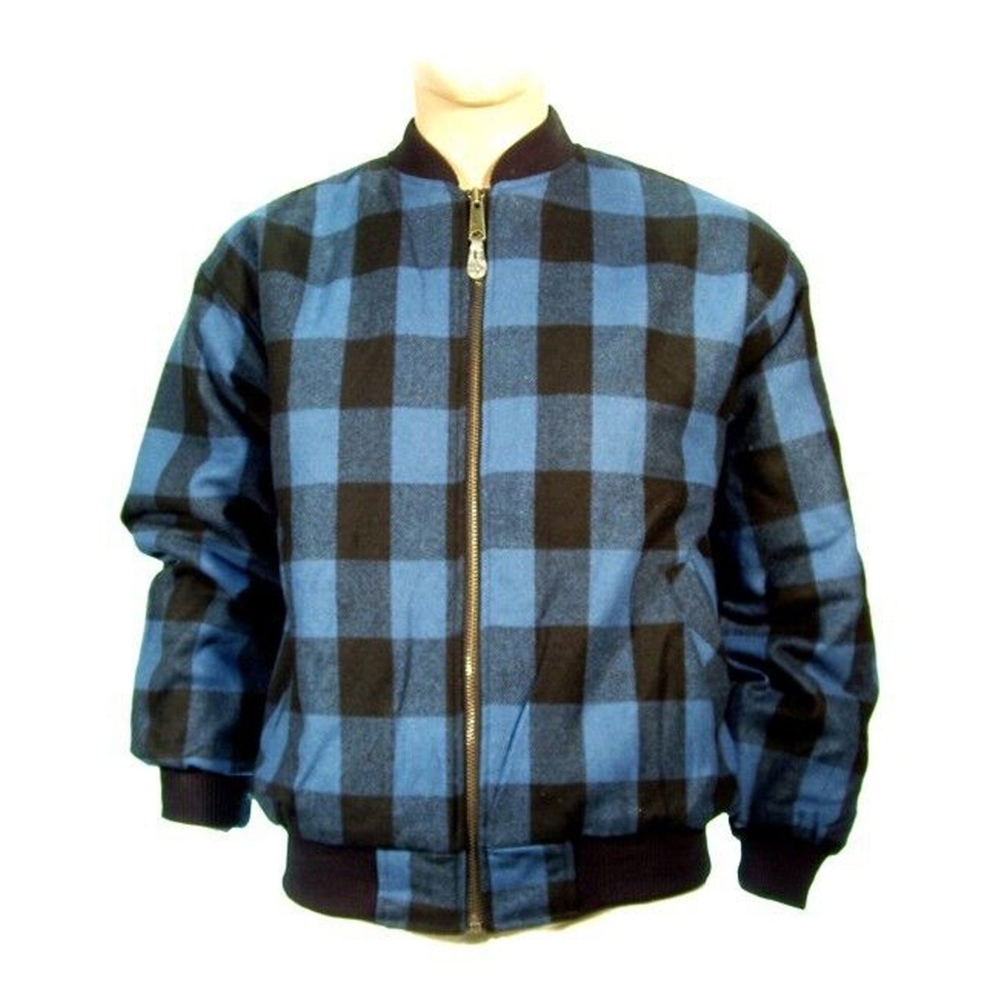 Bomber Jacket Lumber Checked Harrington Coat Blue And Black Checked