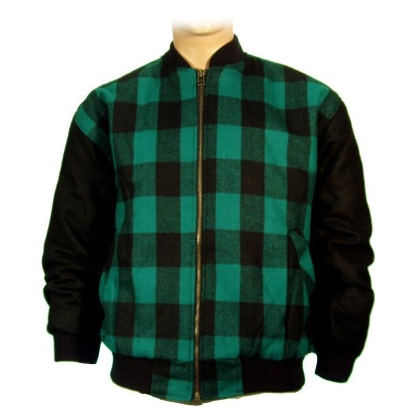 Bomber Jacket Lumber Checked Harrington Coat Forest With Black Sleeves