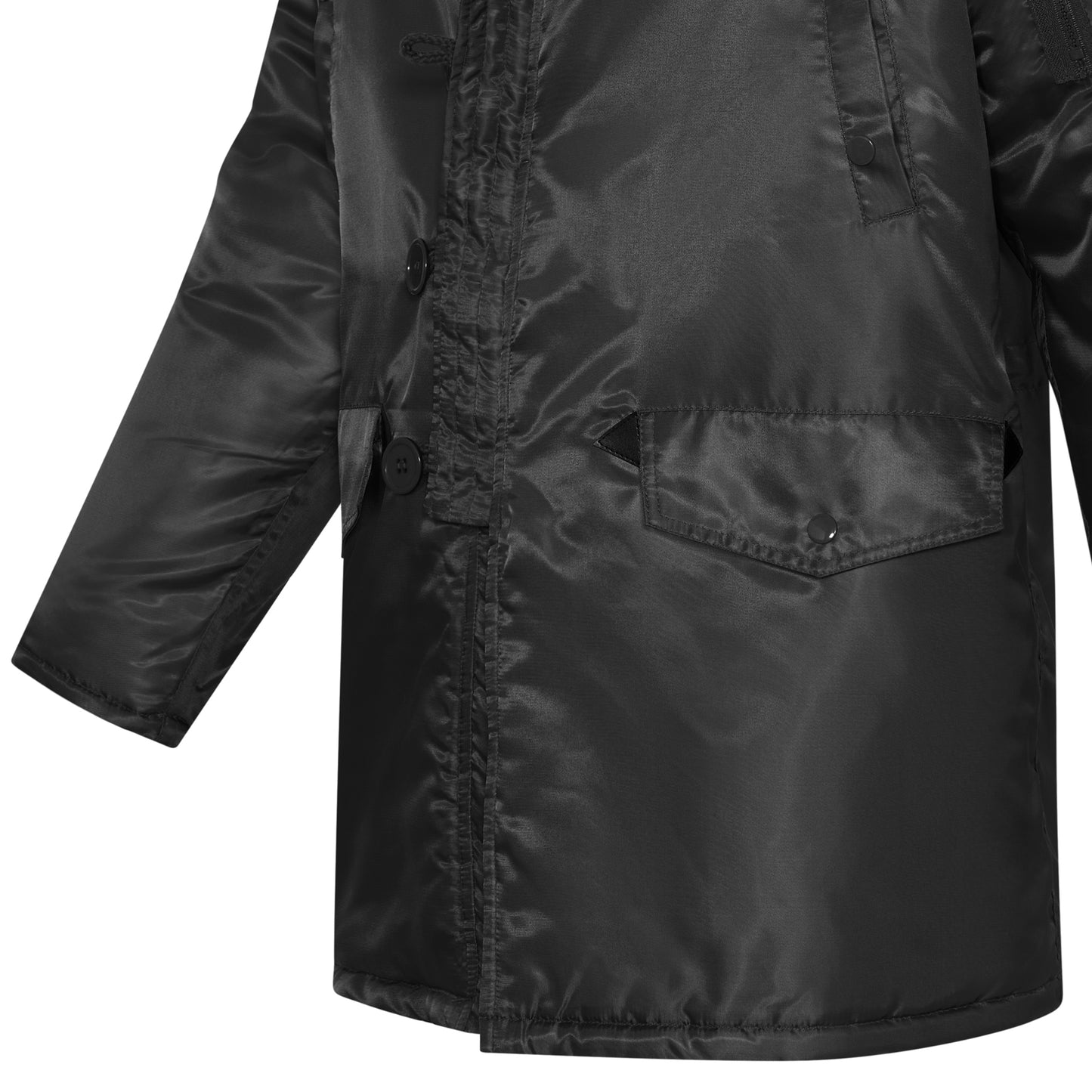 N-3B Parka Hooded Jacket Winter Padded Long Coat Black With Brown Fur