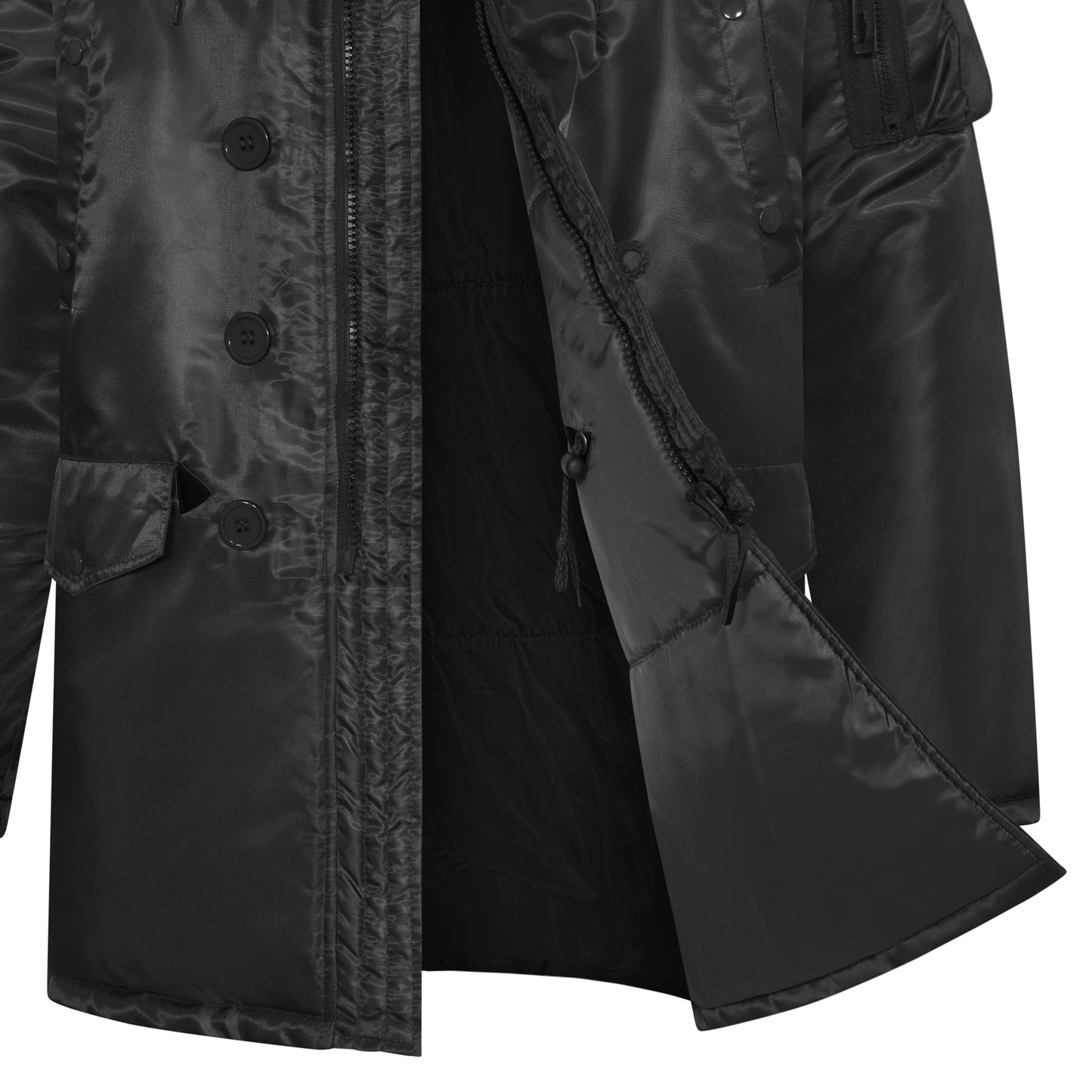 N-3B Parka Hooded Jacket Winter Padded Long Coat Black With Brown Fur