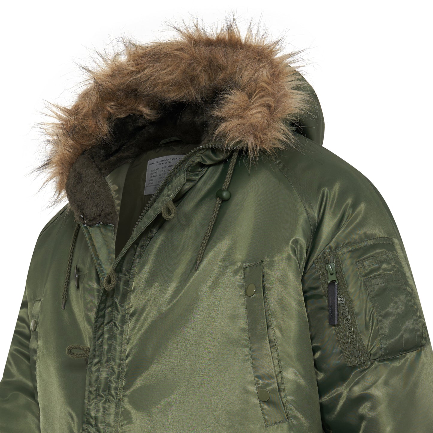 N-3B Parka Hooded Jacket Winter Padded Long Coat Olive With Brown Fur