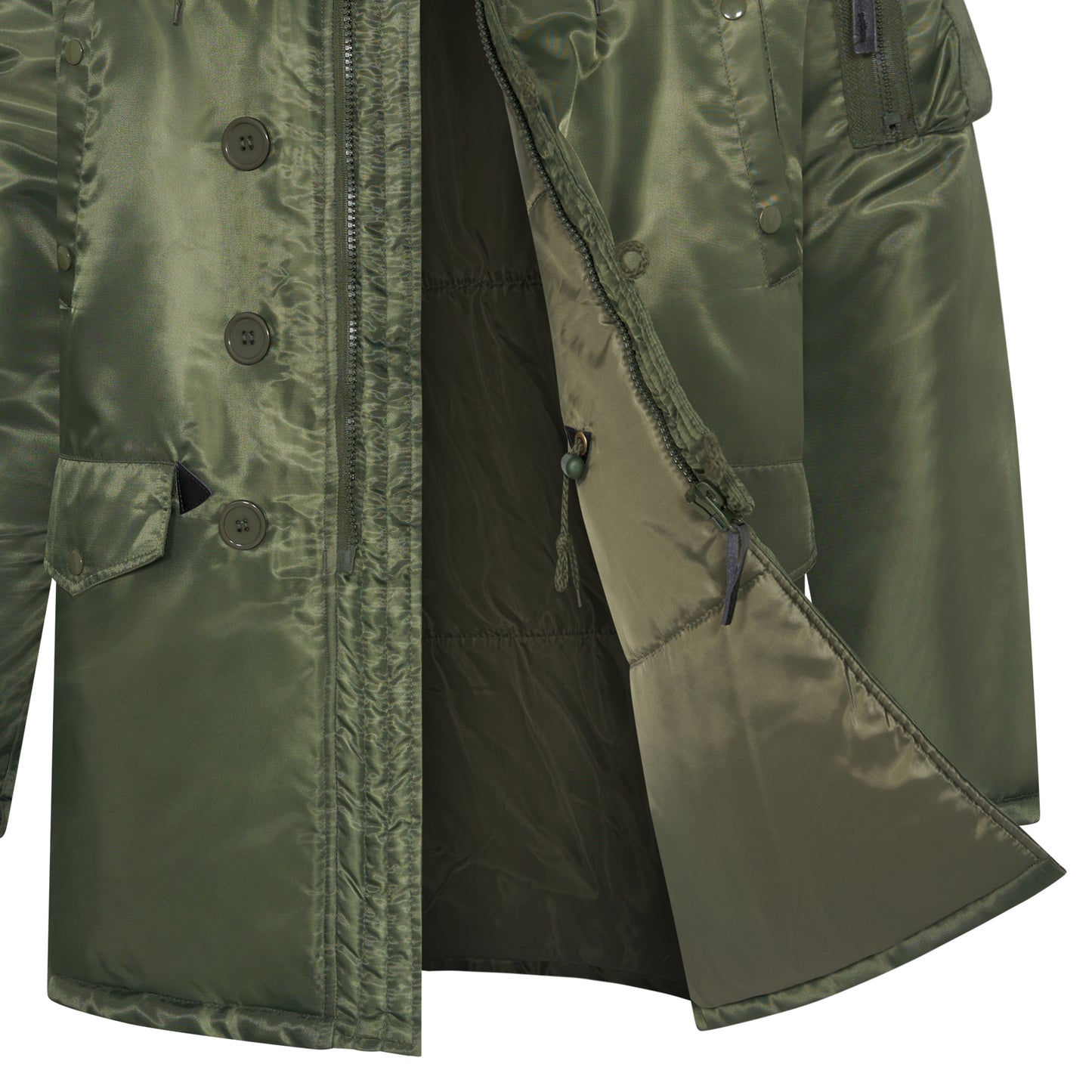 N-3B Parka Hooded Jacket Winter Padded Long Coat Olive With Brown Fur