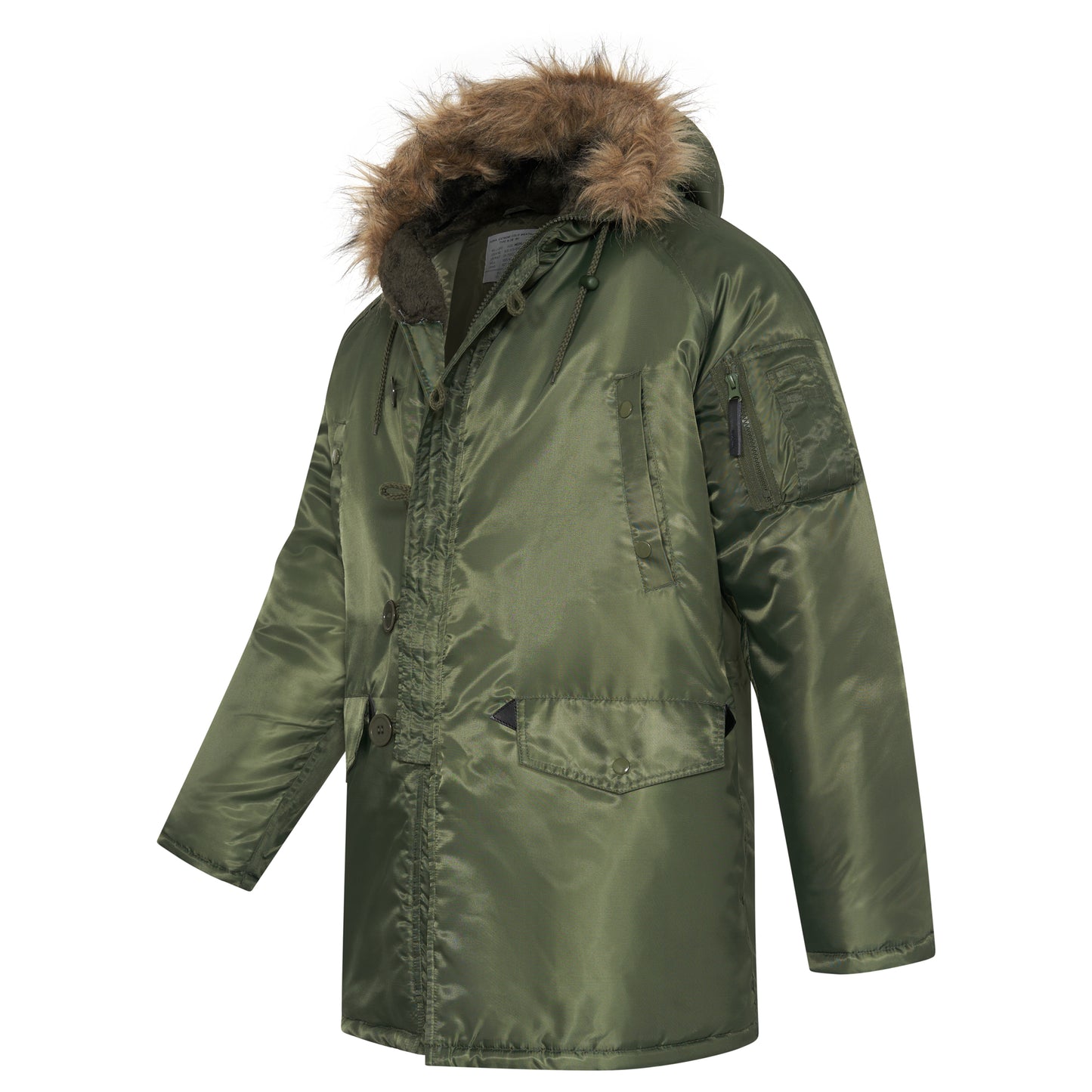 N-3B Parka Hooded Jacket Winter Padded Long Coat Olive With Brown Fur