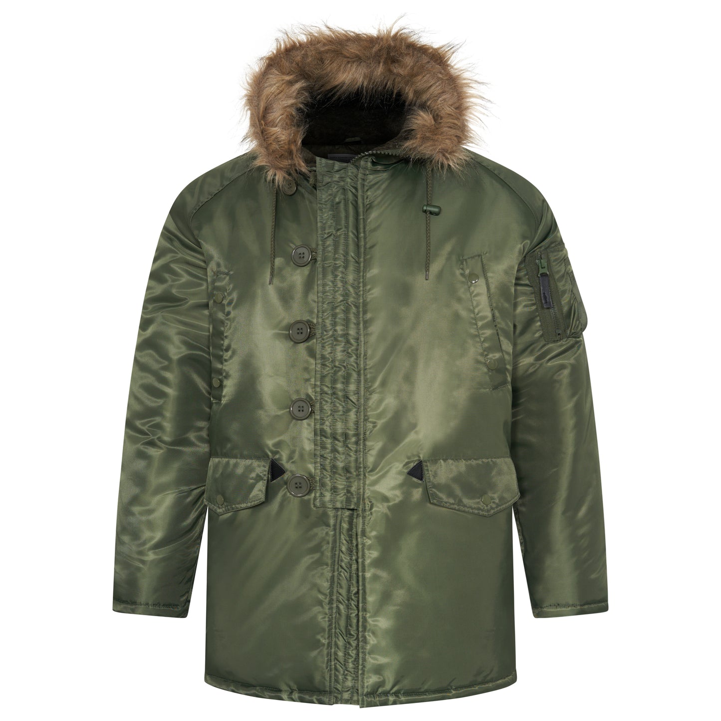 N-3B Parka Hooded Jacket Winter Padded Long Coat Olive With Brown Fur
