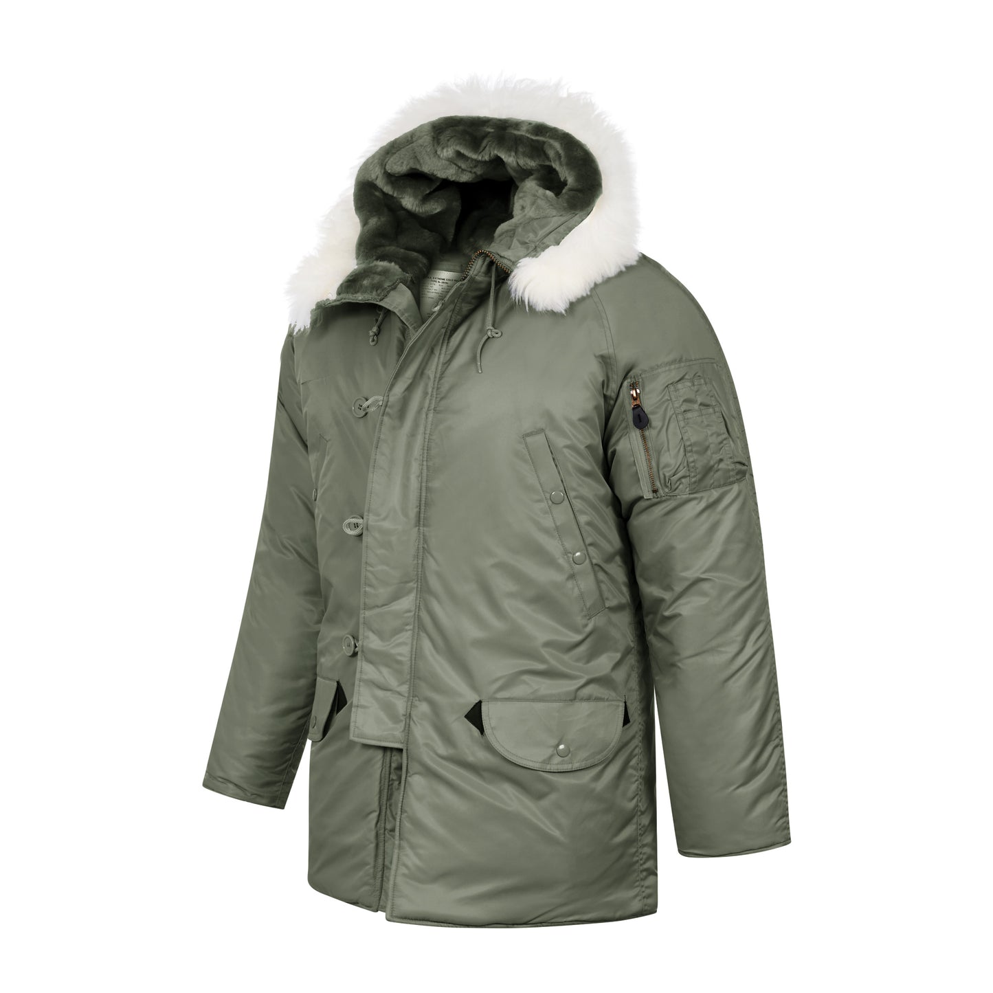 N-3B Parka Hooded Jacket Winter Padded Long Coat Olive With White Fur