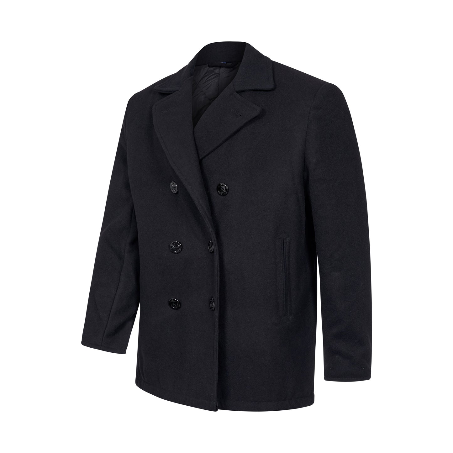 Pea Coat US Navy Military Style Wool Jacket Black