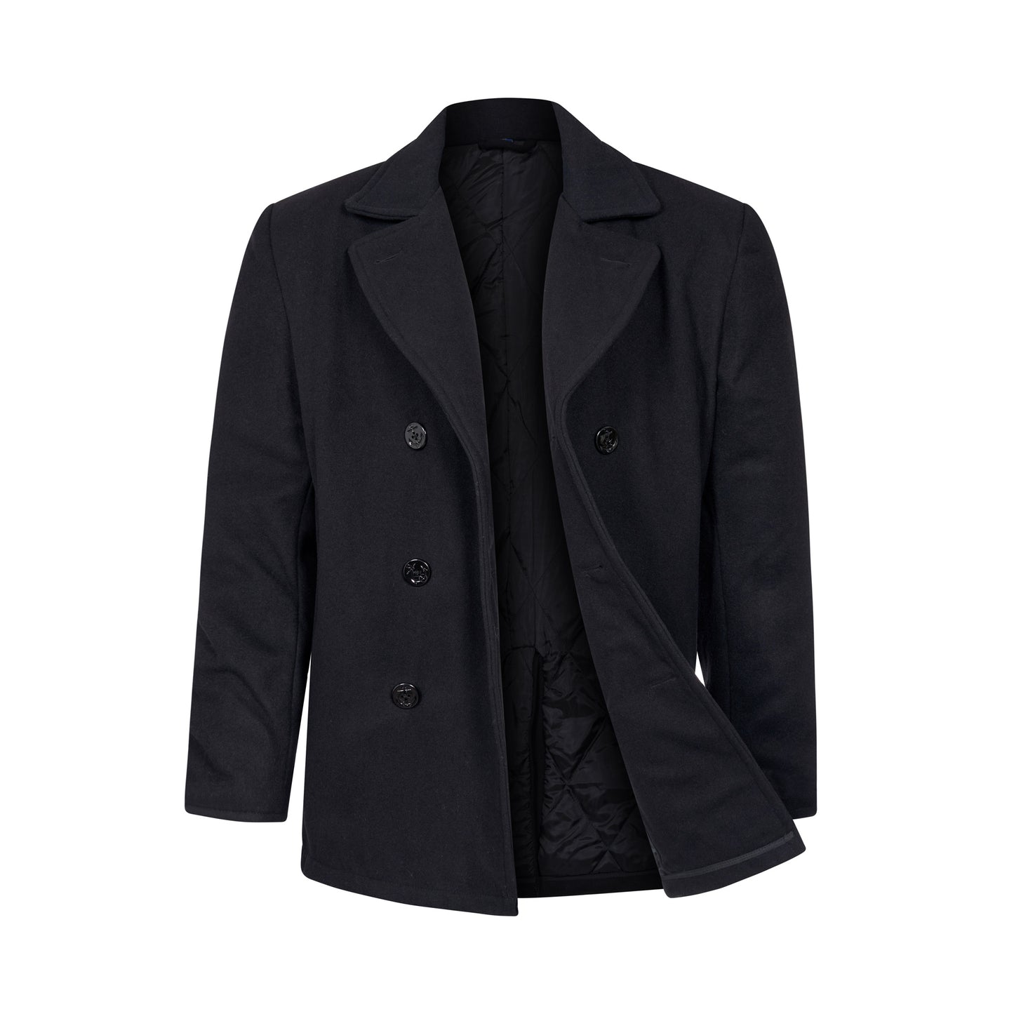 Pea Coat US Navy Military Style Wool Jacket Black