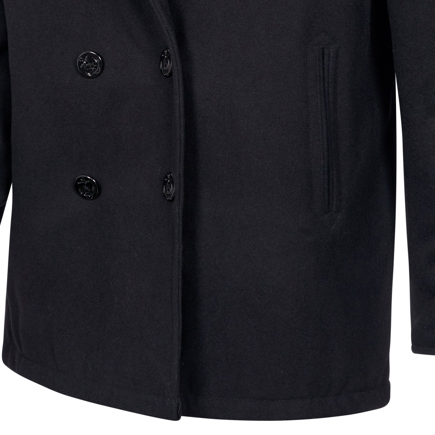 Pea Coat US Navy Military Style Wool Jacket Black