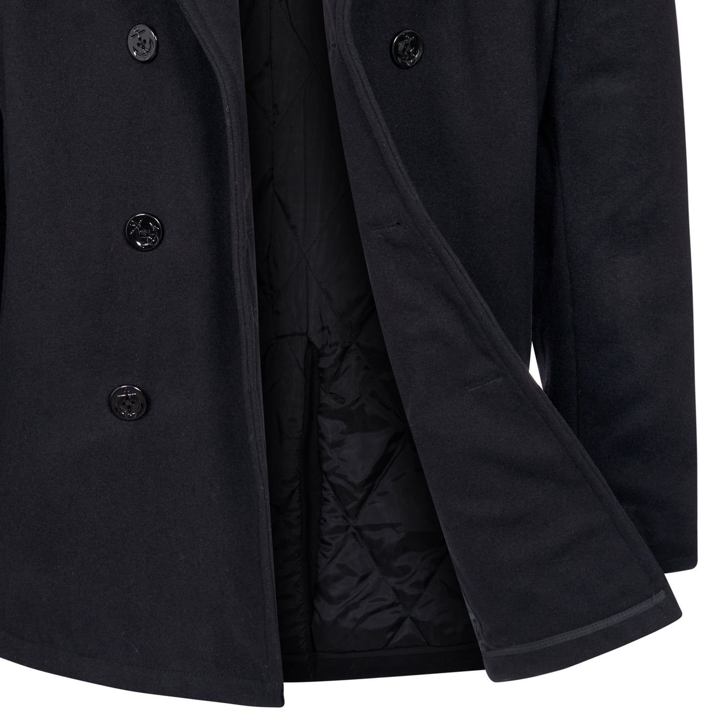 Pea Coat US Navy Military Style Wool Jacket Black