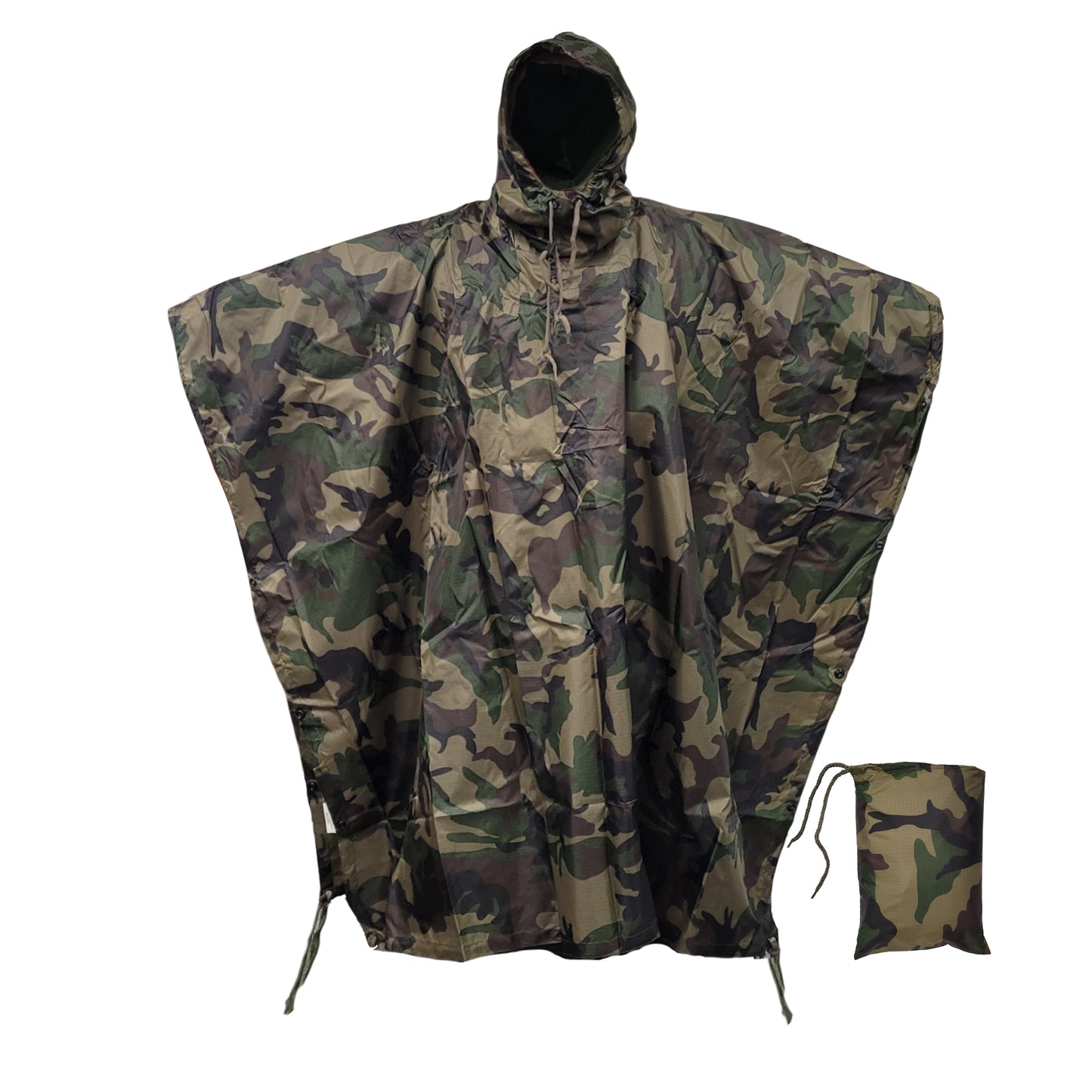 Waterproof Poncho Hiking Camping Travel Ripstop Rain Cover Woodland Camo