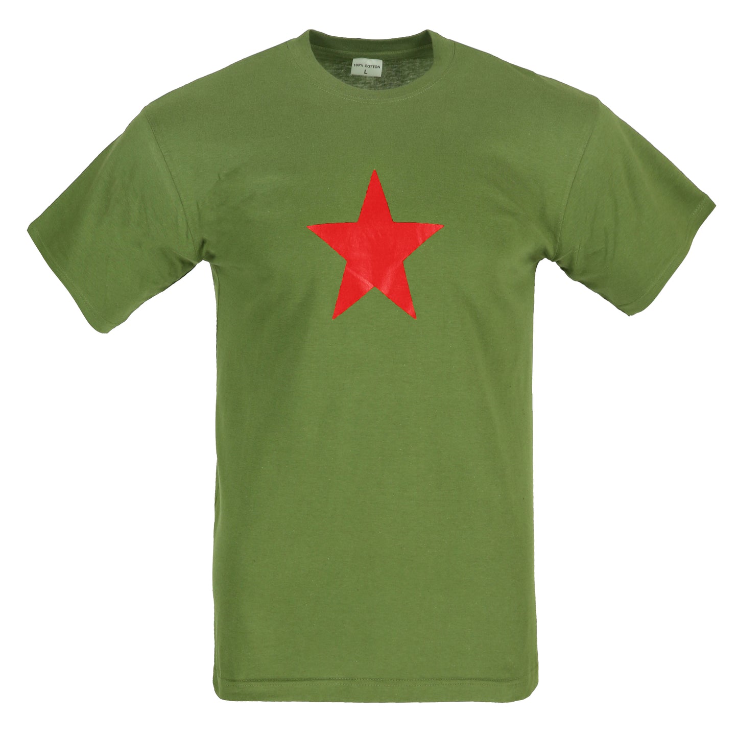 Combat T-Shirt Star Printed Cotton Short Sleeve Top Olive / Red Star