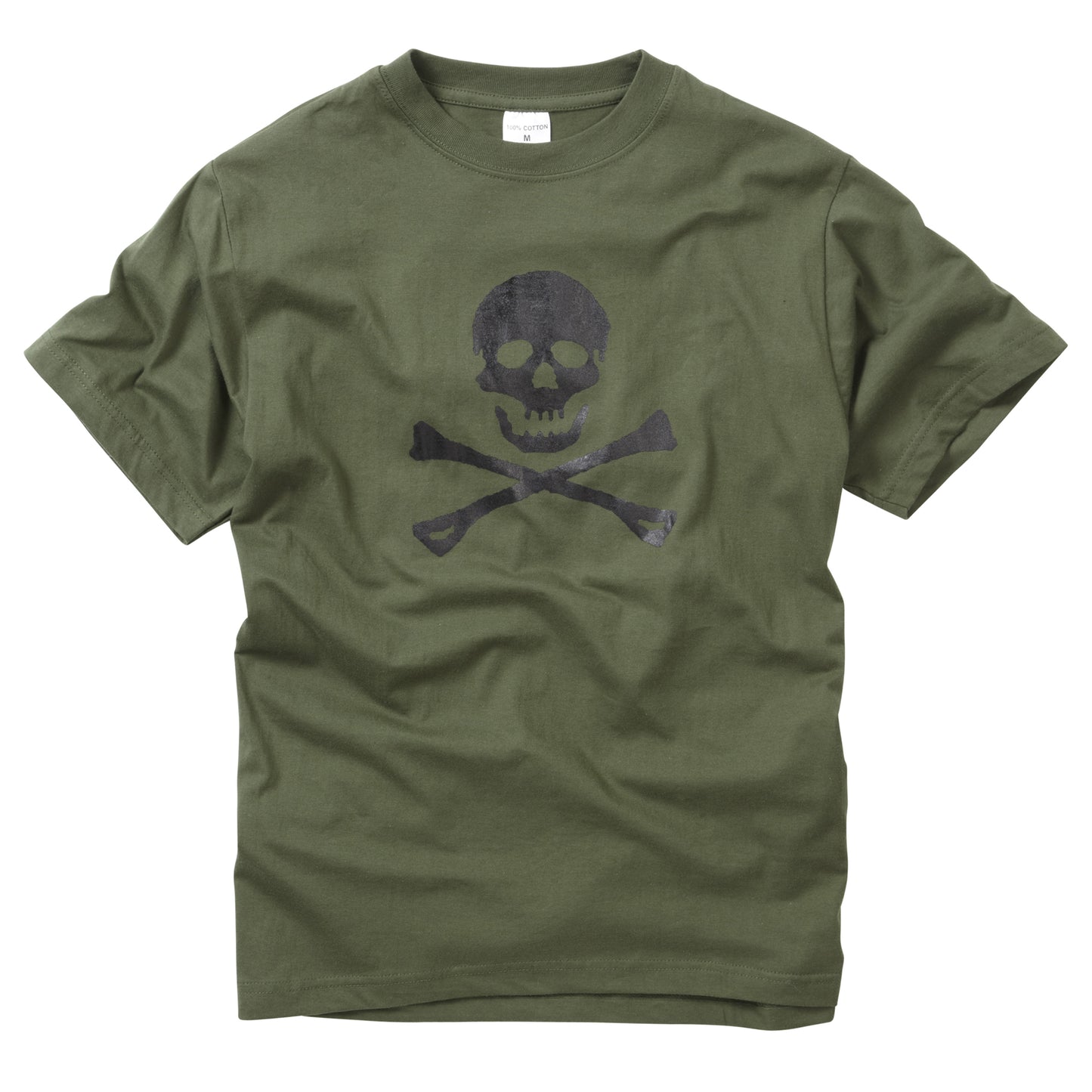 Combat T-Shirt Skull Crossbones Printed Cotton Short Sleeve Top Olive