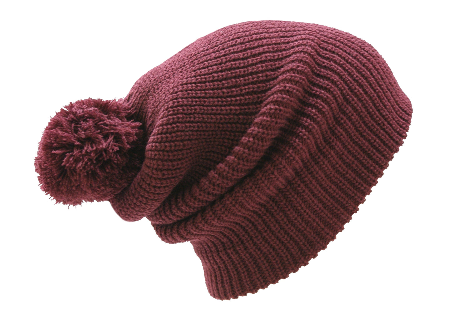 Pom Pom Beanie Hat Winter Watch Cap Maroon
