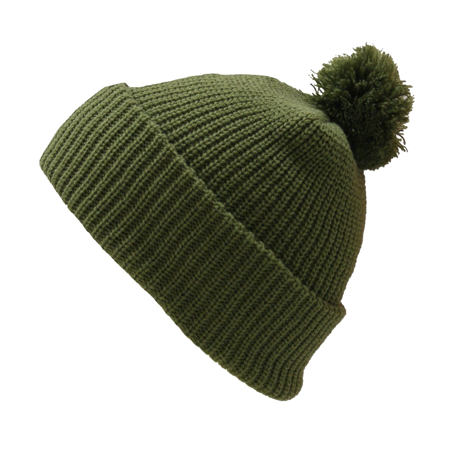 Pom Pom Beanie Hat Winter Watch Cap Olive