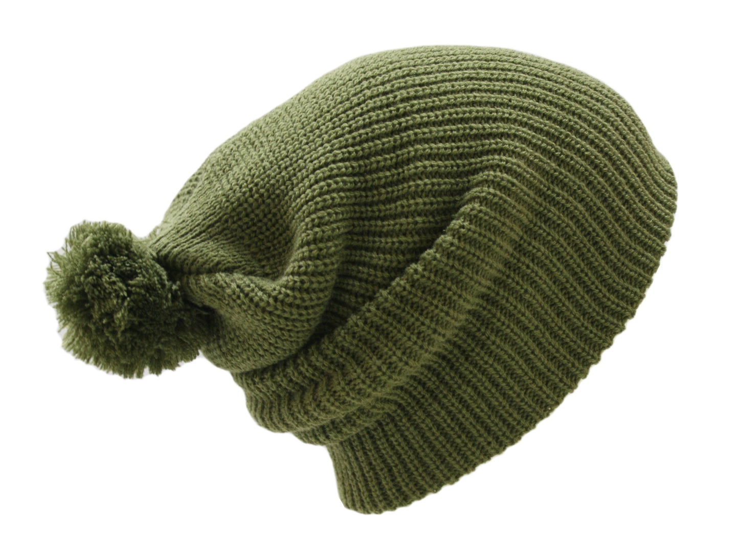 Pom Pom Beanie Hat Winter Watch Cap Olive