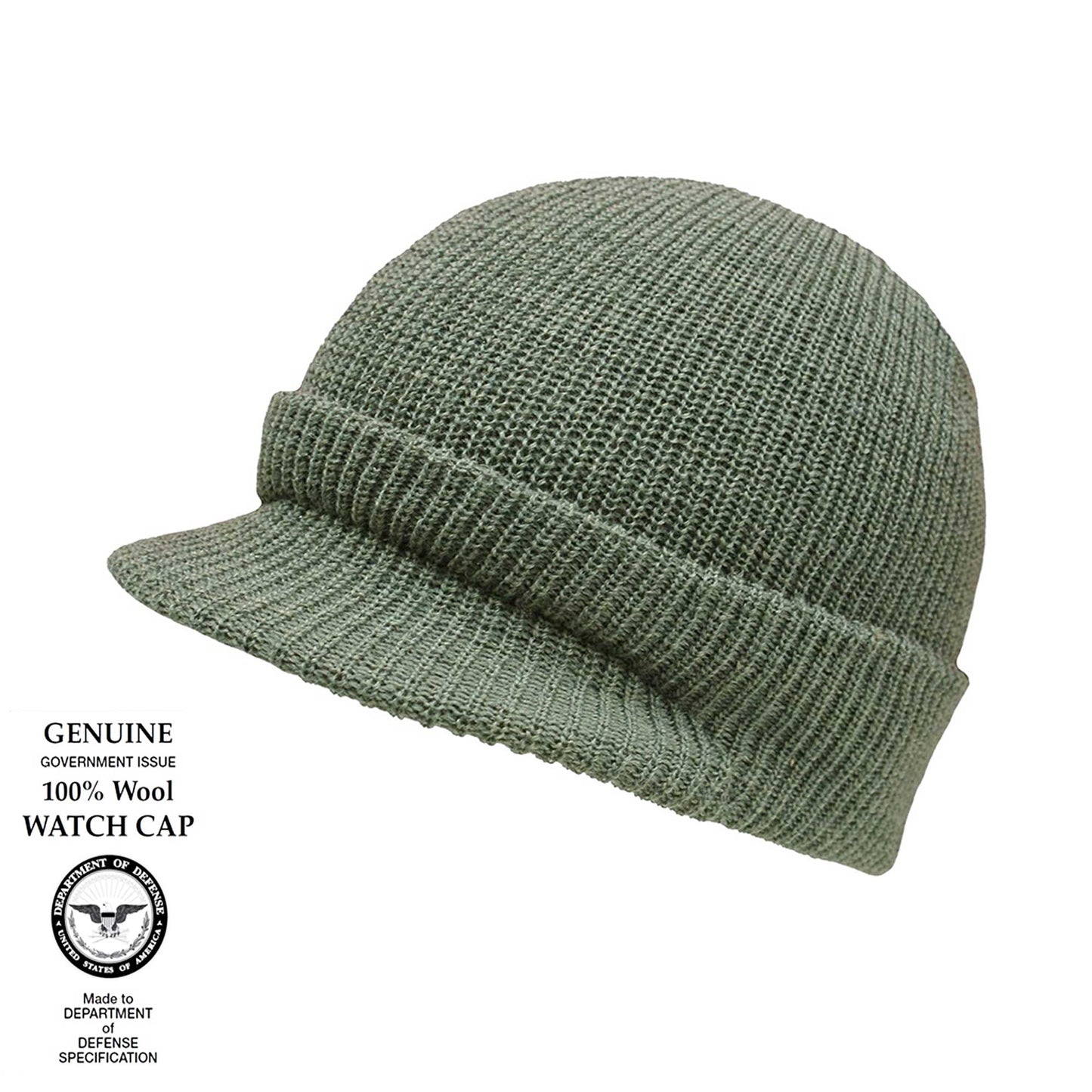 Wool Hat Army Peaked Watch Cap Military Style Beanie Olive