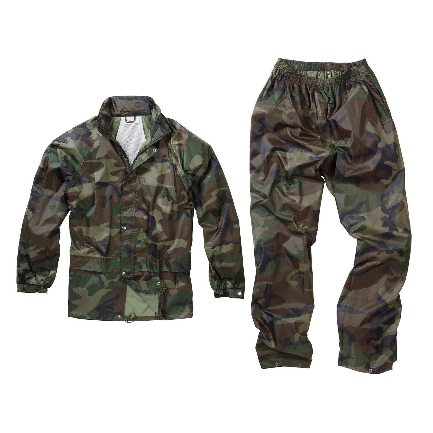 Waterproof Jacket Trouser Set Raincoat Hiking Camping Outerwear Woodland Camo