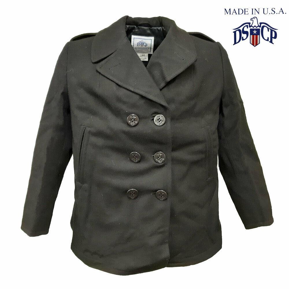 Original US Army Pea Coat Military Womens Vintage Jacket Black