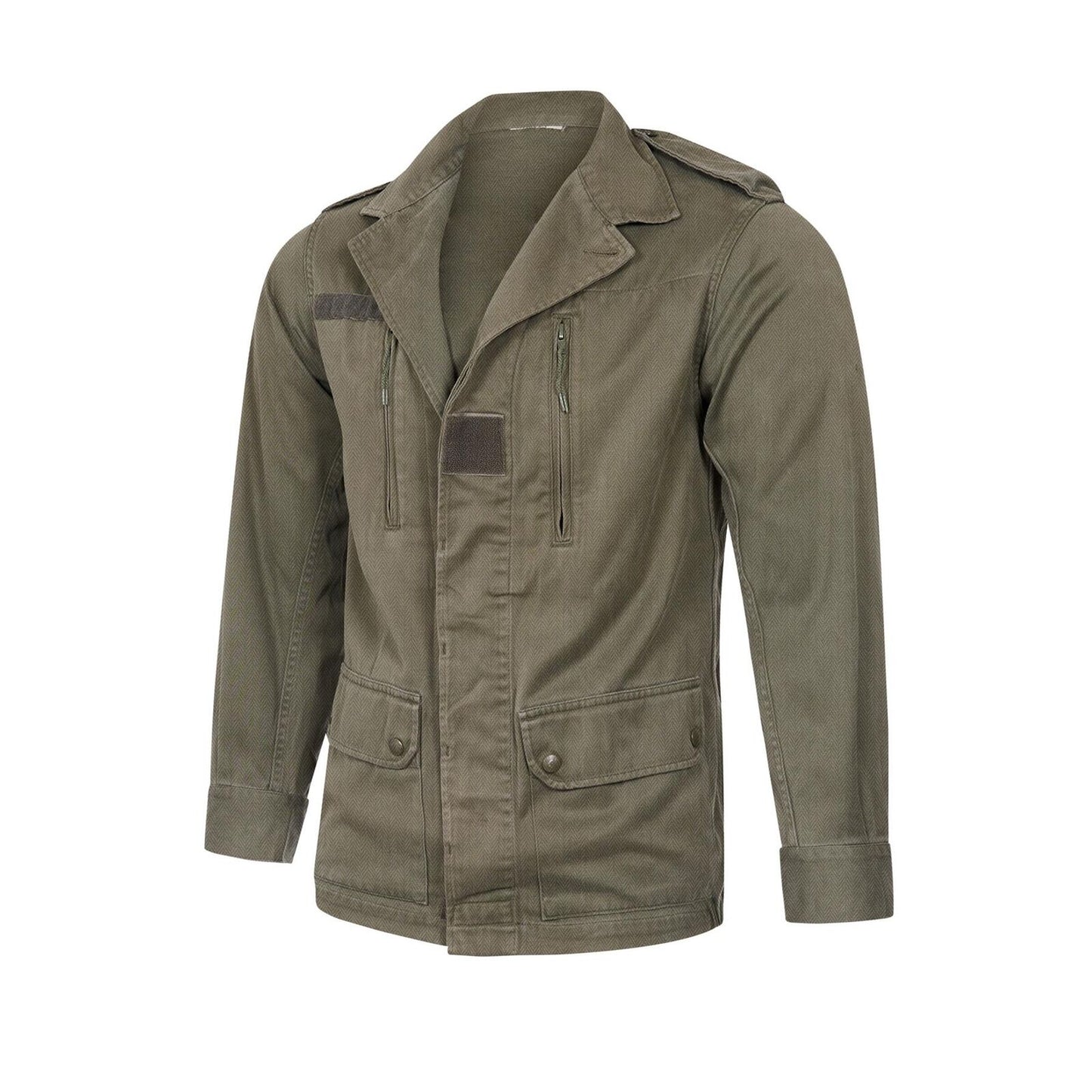 Original French Army F2 Light Jacket Olive Green Herringbone Fabric 4 Pockets Olive