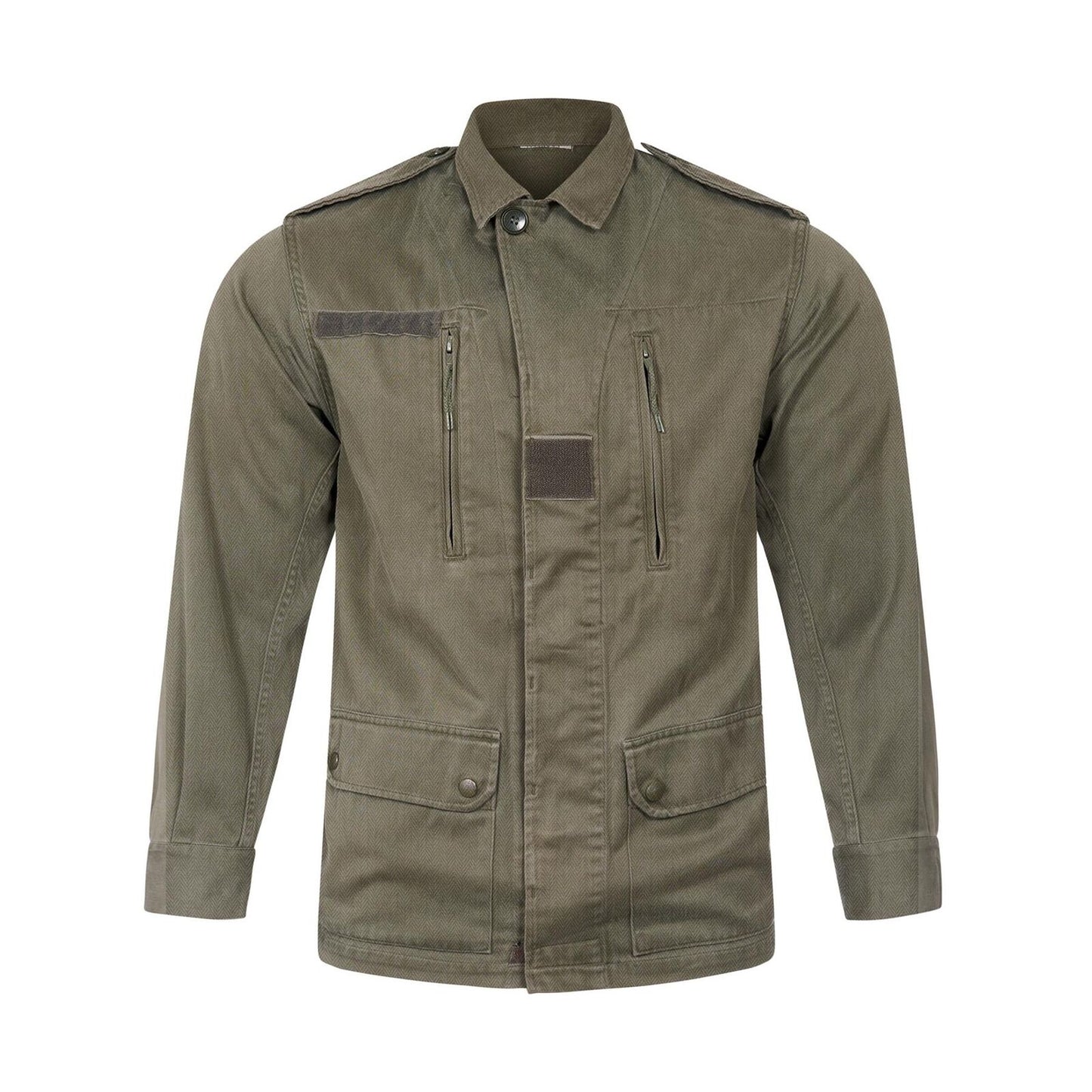 Original French Army F2 Light Jacket Olive Green Herringbone Fabric 4 Pockets Olive