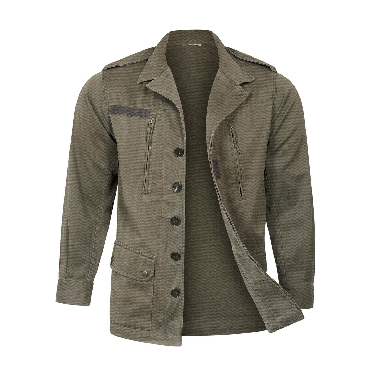 Original French Army F2 Light Jacket Olive Green Herringbone Fabric 4 Pockets Olive