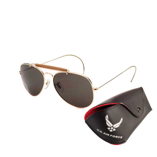 Pilot Sunglasses US Air Force Style with Case Brown Lenses
