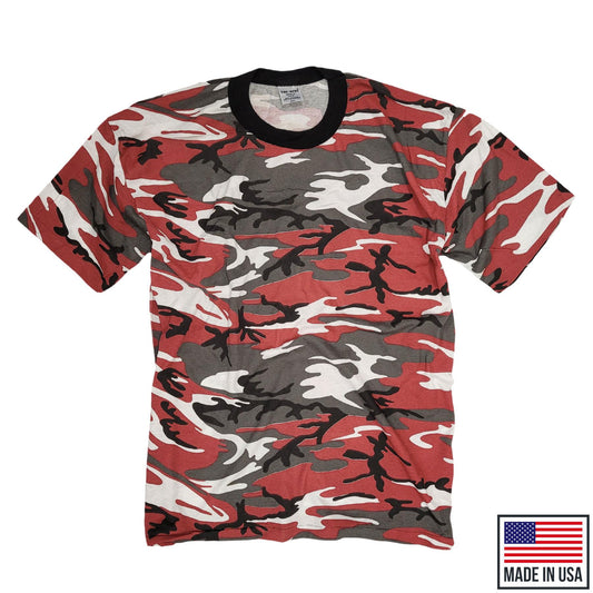 Army T-Shirt US Tru Spec Combat Cotton Short Sleeve Top Red Camo