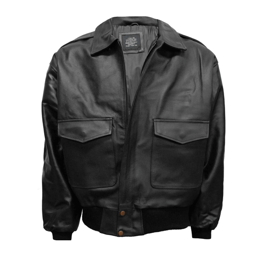 Flight Leather Jacket A2 Air Force Pilot Bomber Black