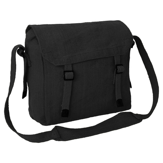 Army Bag Military Vintage Style Canvas Haversack Medium Black / Black Buckle