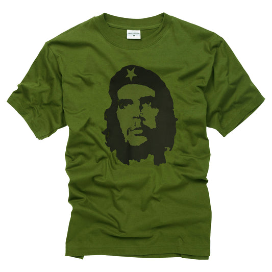 Combat T-Shirt Che Guevara Printed Cotton Short Sleeve Top Olive / Black