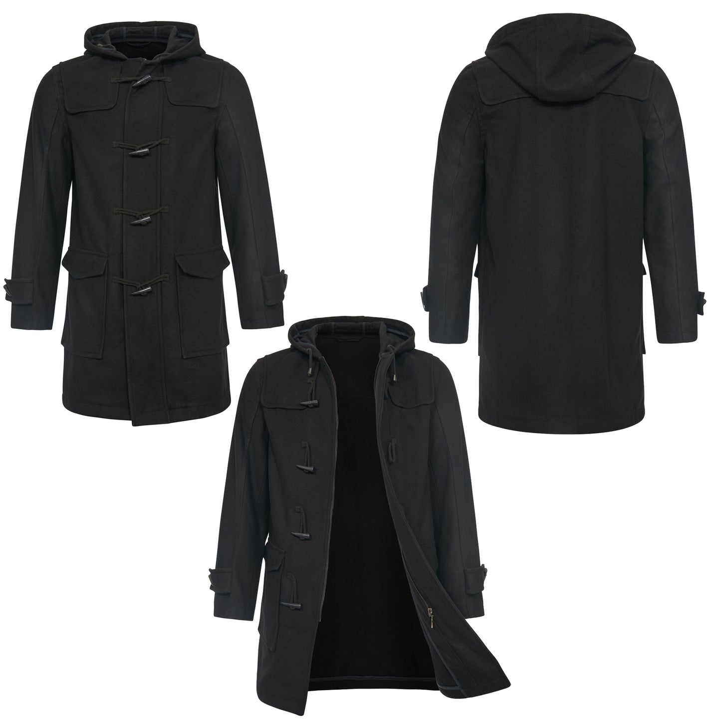 Duffle Coat Wool Trench Long Parka Black