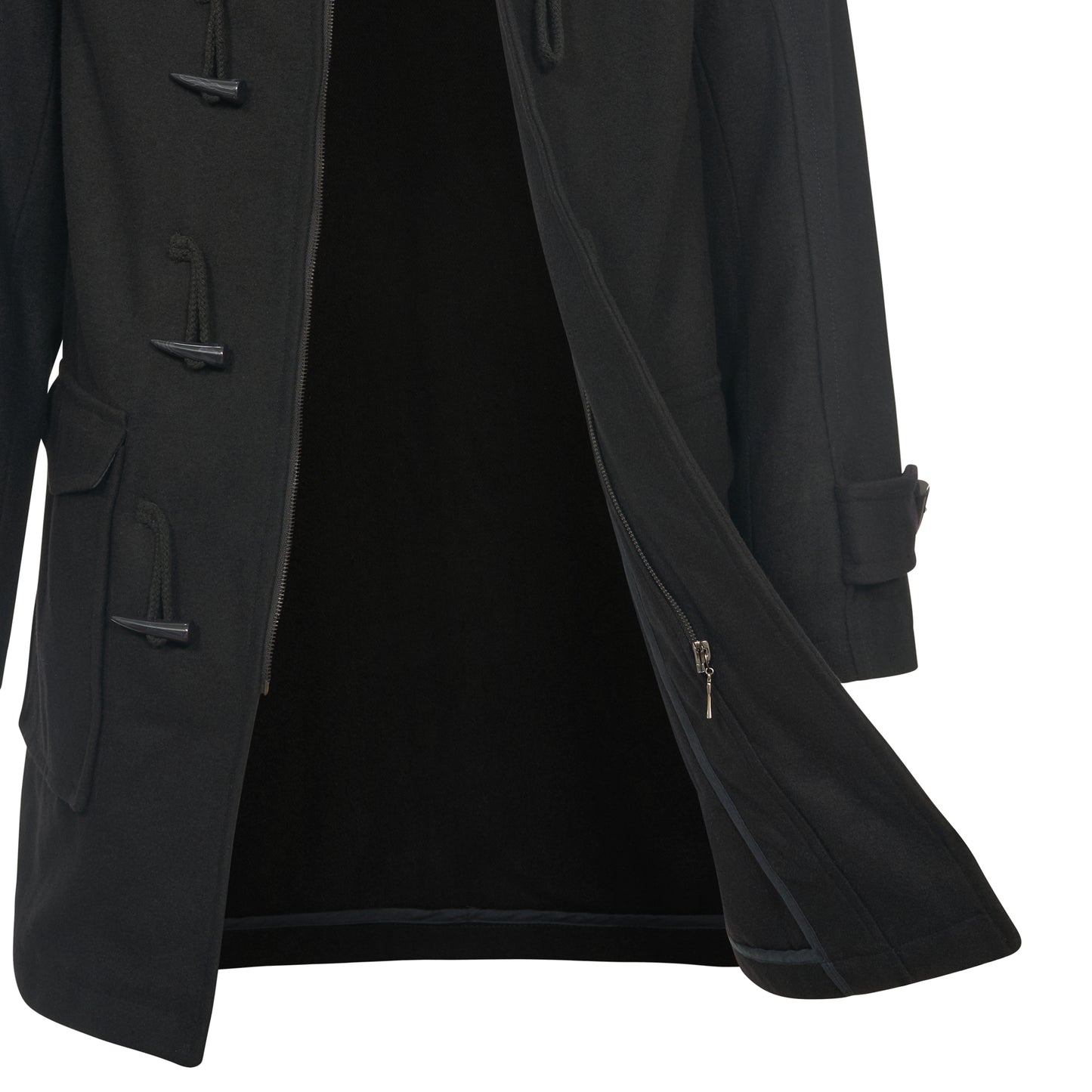 Duffle Coat Wool Trench Long Parka Black