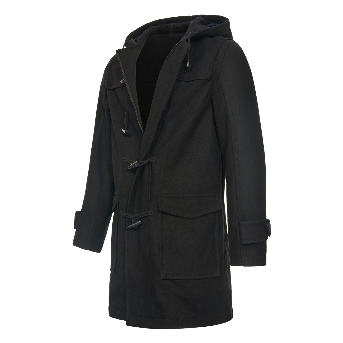 Duffle Coat Wool Trench Long Parka Black