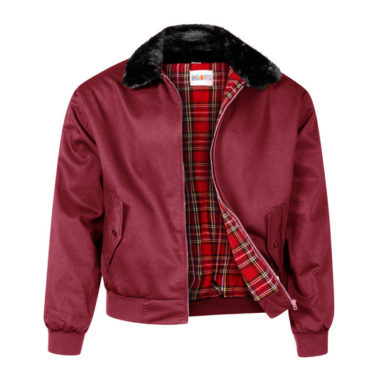 Harrington Bomber Jacket Fur Collar Maroon