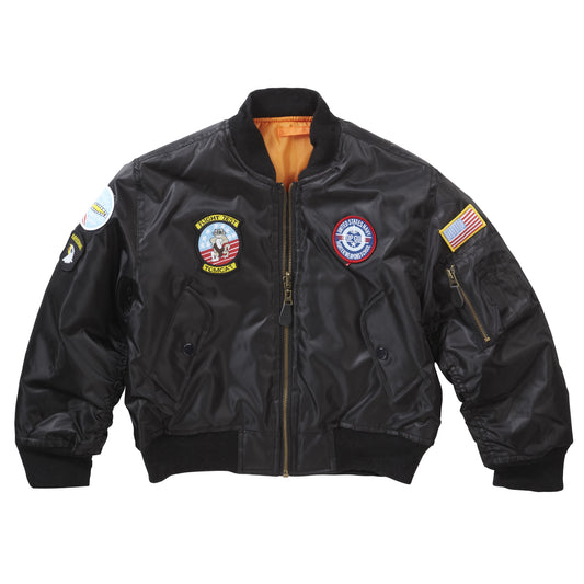 Kids Flight Jacket Top Gun Badges Air Force Bomber Black