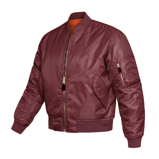 Bomber Jacket Padded MA1 Flight Coat Maroon