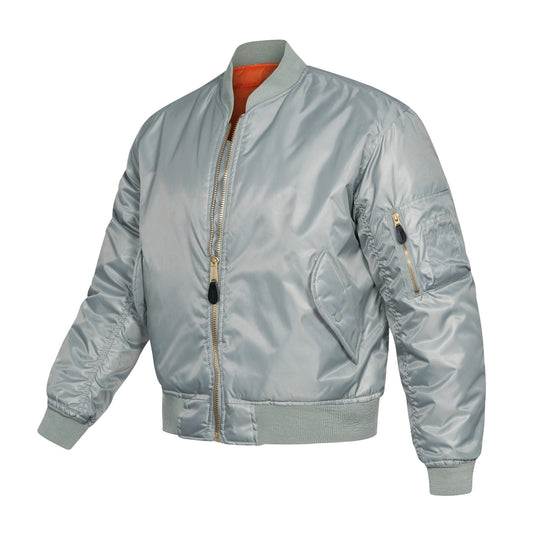 Bomber Jacket Padded MA1 Flight Coat Silver / Grey