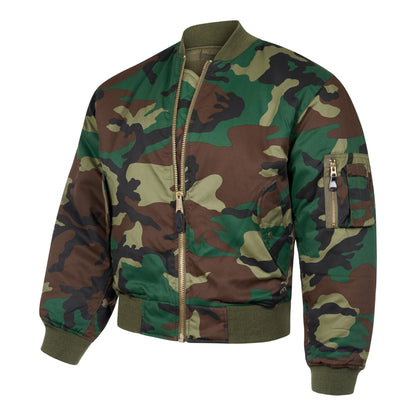 Bomber Jacket Padded MA1 Flight Coat Woodland Camo